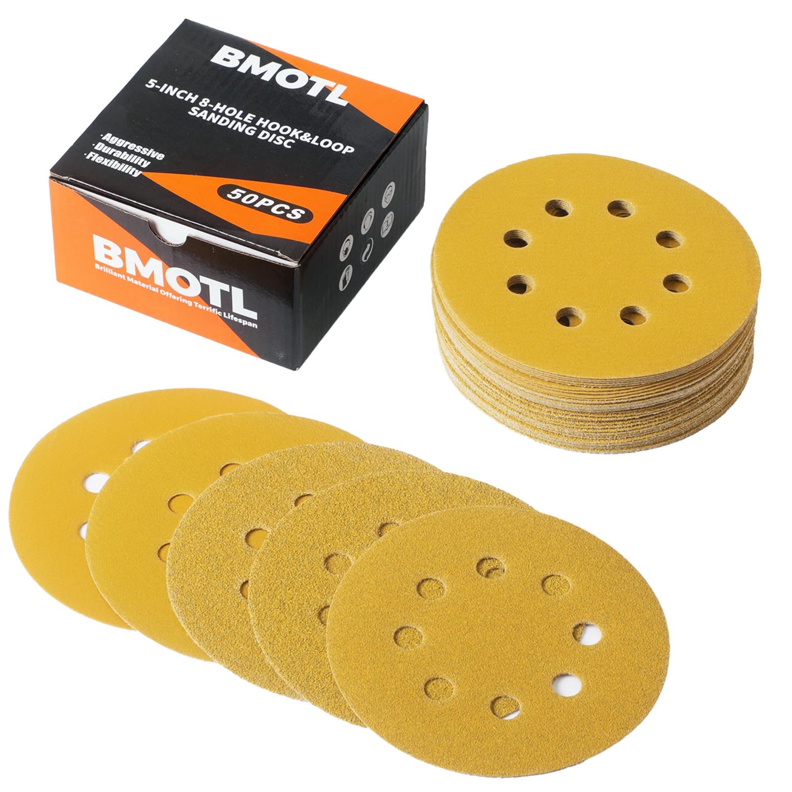 BMOTL 50Pcs 5 Inch Wet Dry Sanding Discs: 60-320 Grit Assorment