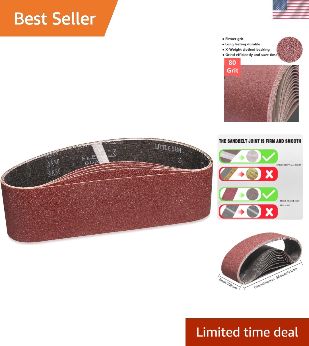 Durable 80 Grit Sanding Belts 4 x 36 Inch – 5 Pack for Polishing & Stripping