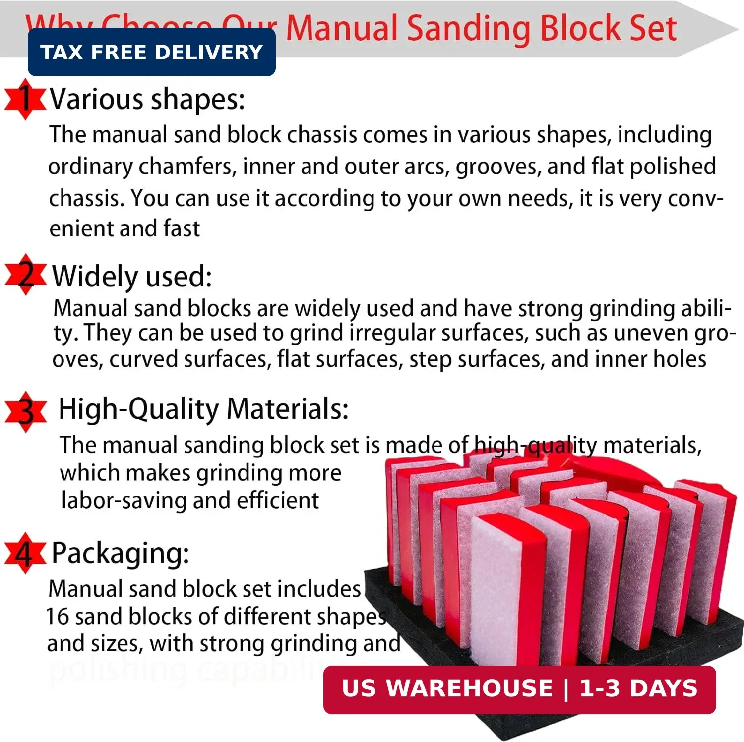 16-Piece Contoured Profile Hand Sanding Block Set with Hook and Loop Interchange