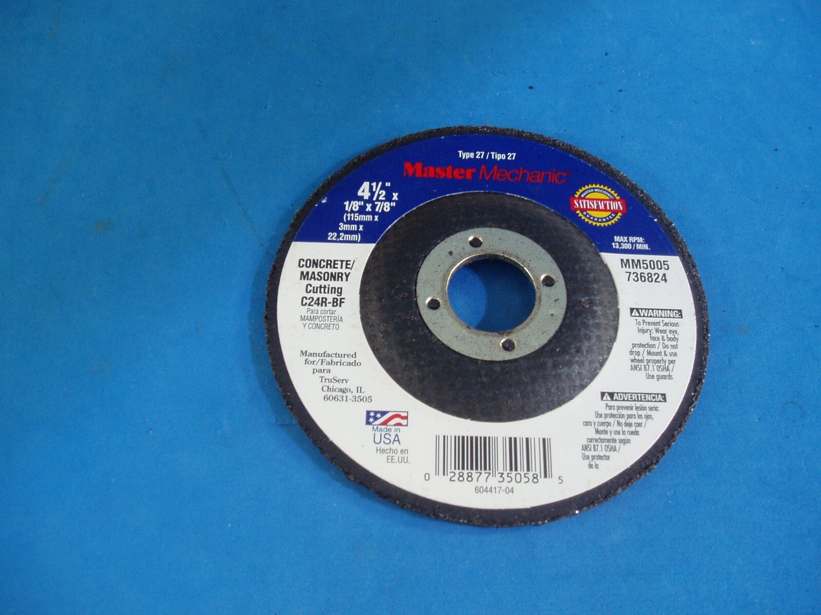 LOT OF 5 MASTER MECHANIC 4 1/2″ X 1/8″ X 7/8″ MASONRY GRINDING WHEEL MADE IN USA