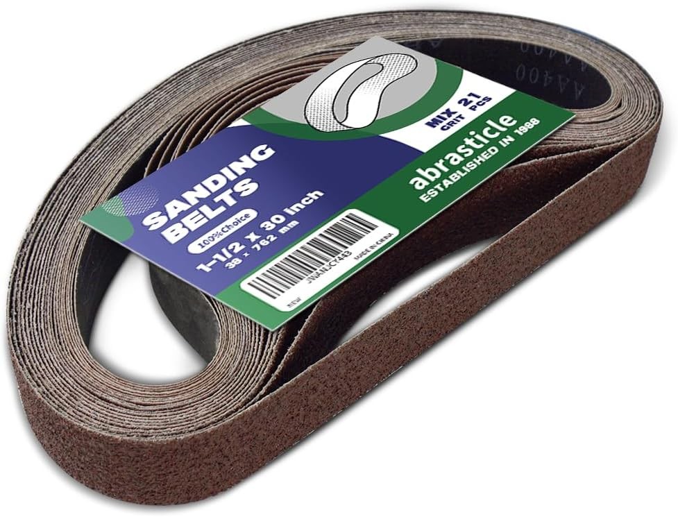 21 Pcs 1-1/2 x 30 Inch Assorted Aluminum Oxide Sanding Belt – 40/60/80/120/15…