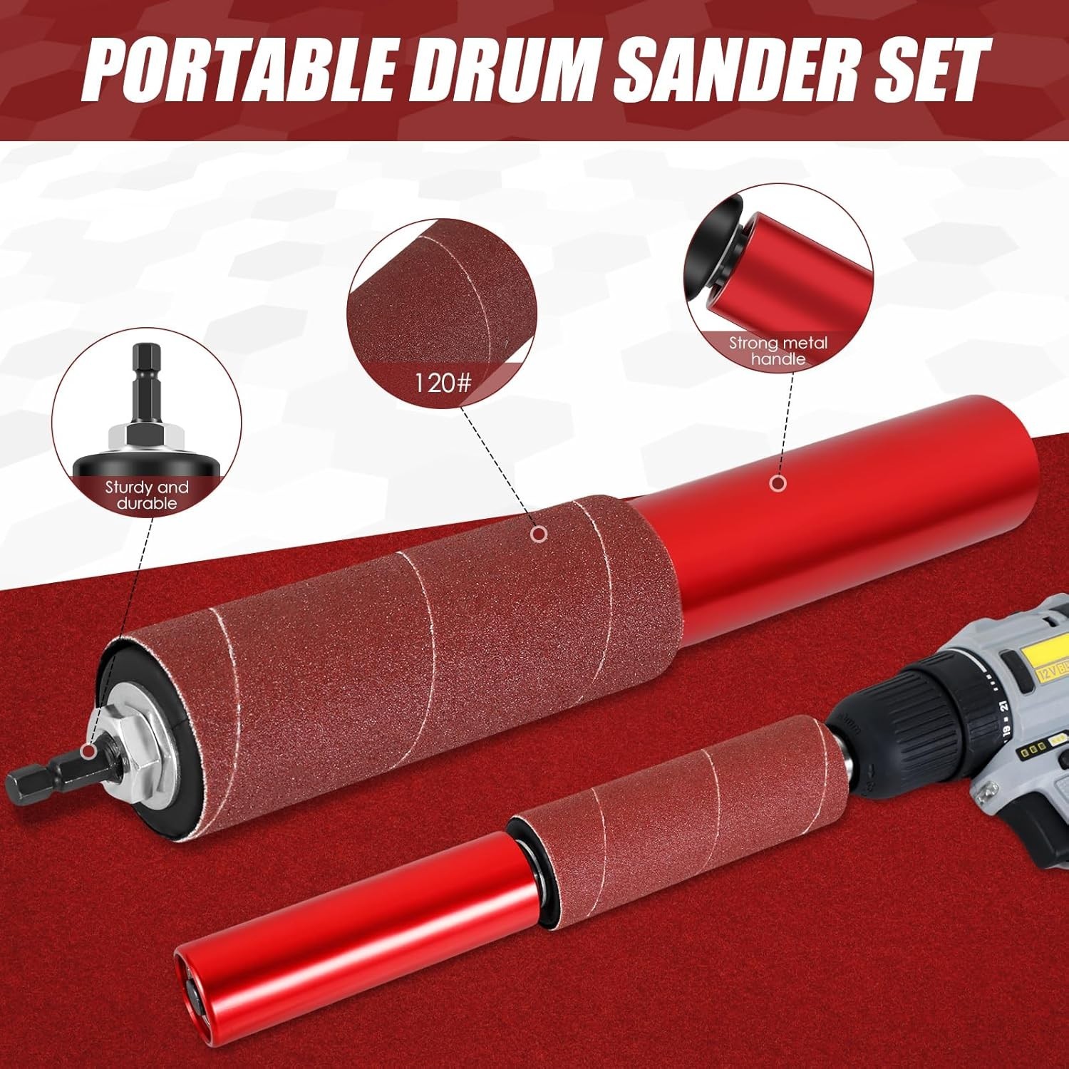 Drum Sander Set, Portable Rubber Sanding Drum Spindle Sander Adapter, Hand-Held