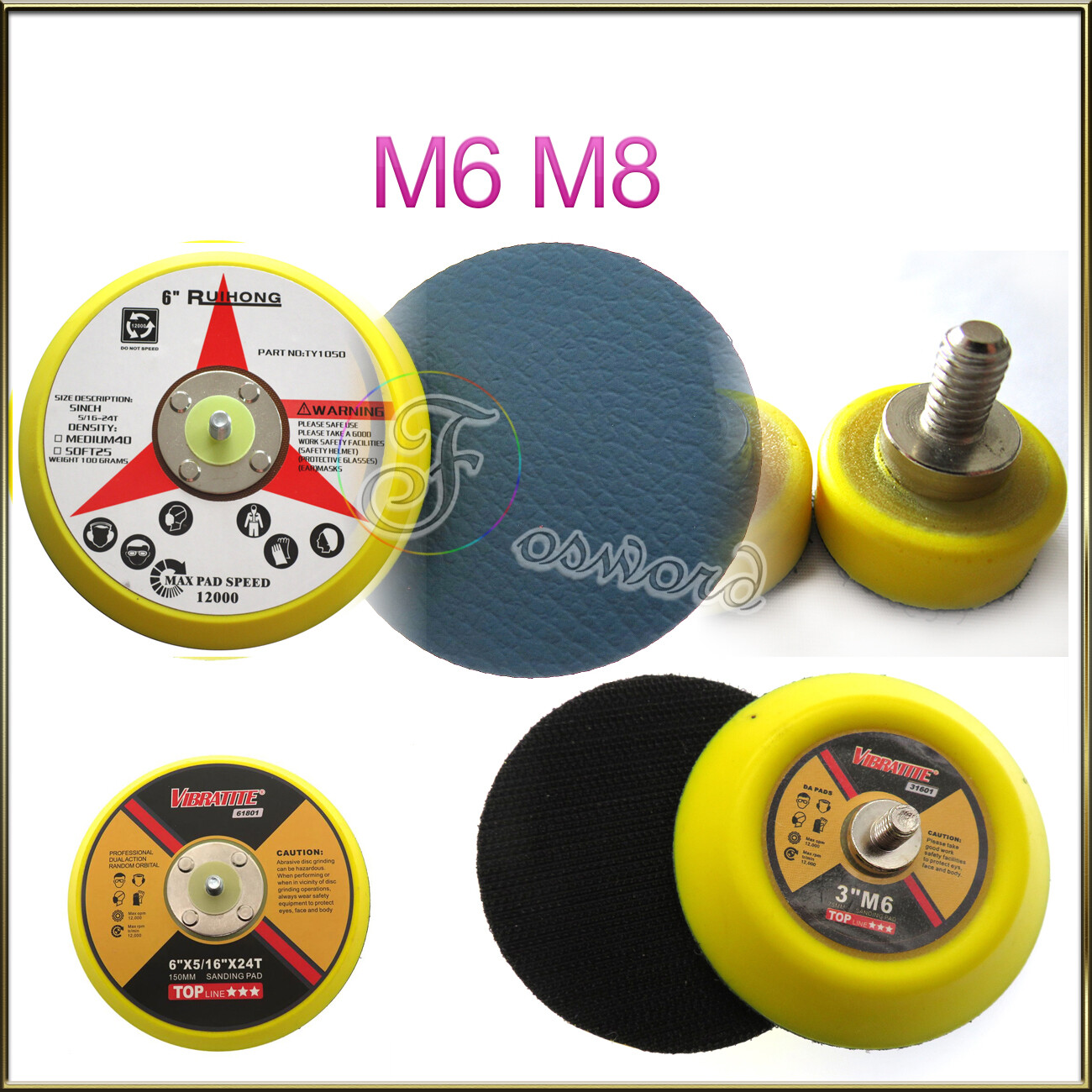 1″ – 6 Inch Hook Loop Backing Pad Threaded M6 M8 For Sanding Discs Air Sander