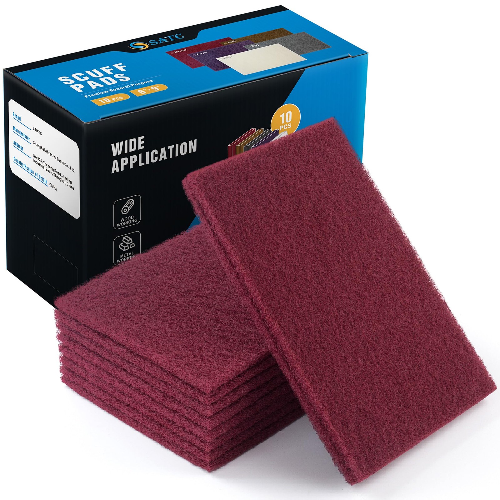 S SATC 6 x 9 Maroon General Purpose Scuff Pads,10 Pack Automotive Pads for