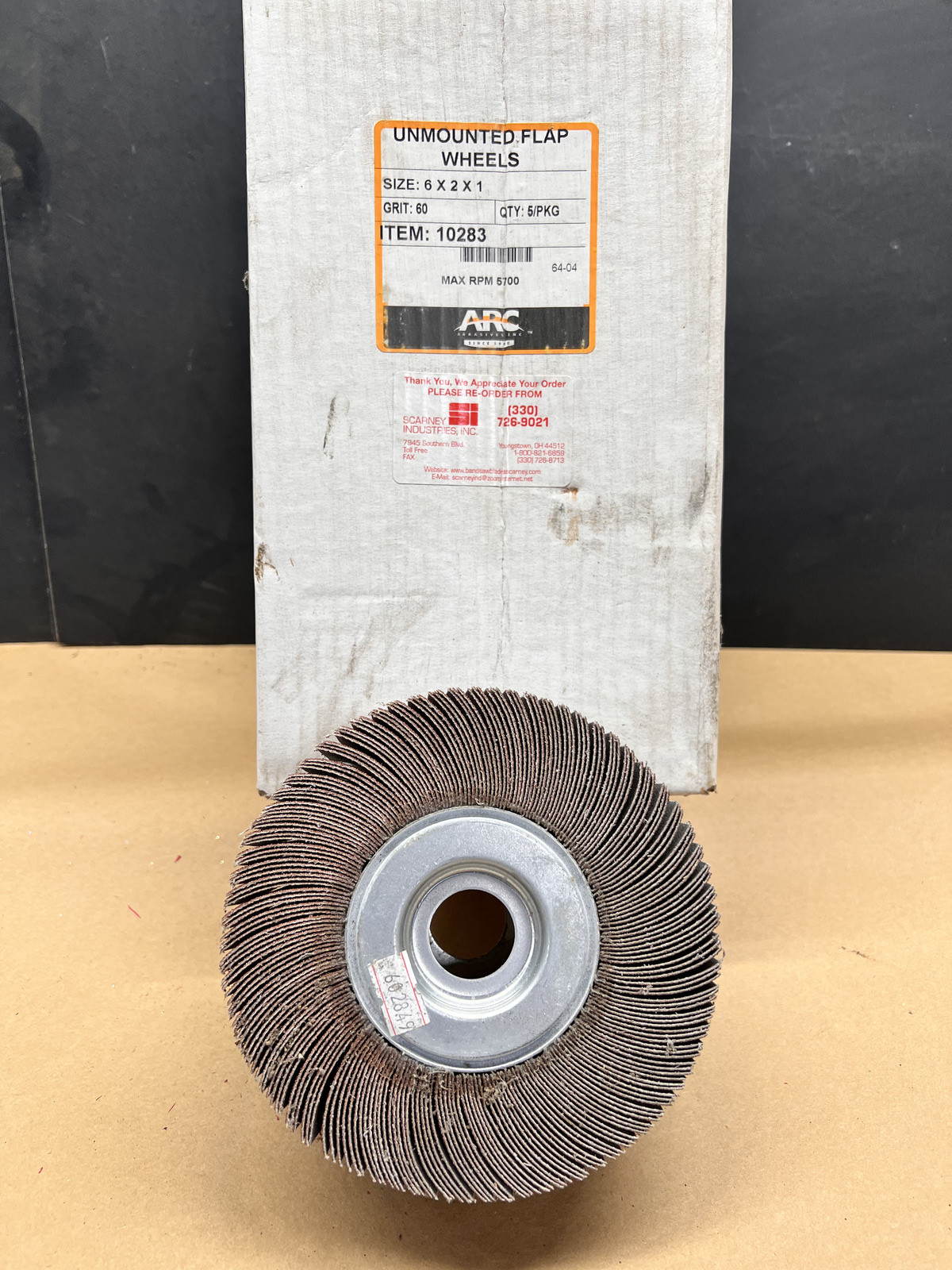 BOX OF FIVE 60 Grit 6 in ABRASIVE FLAP WHEELS 6″x 2″x 1″