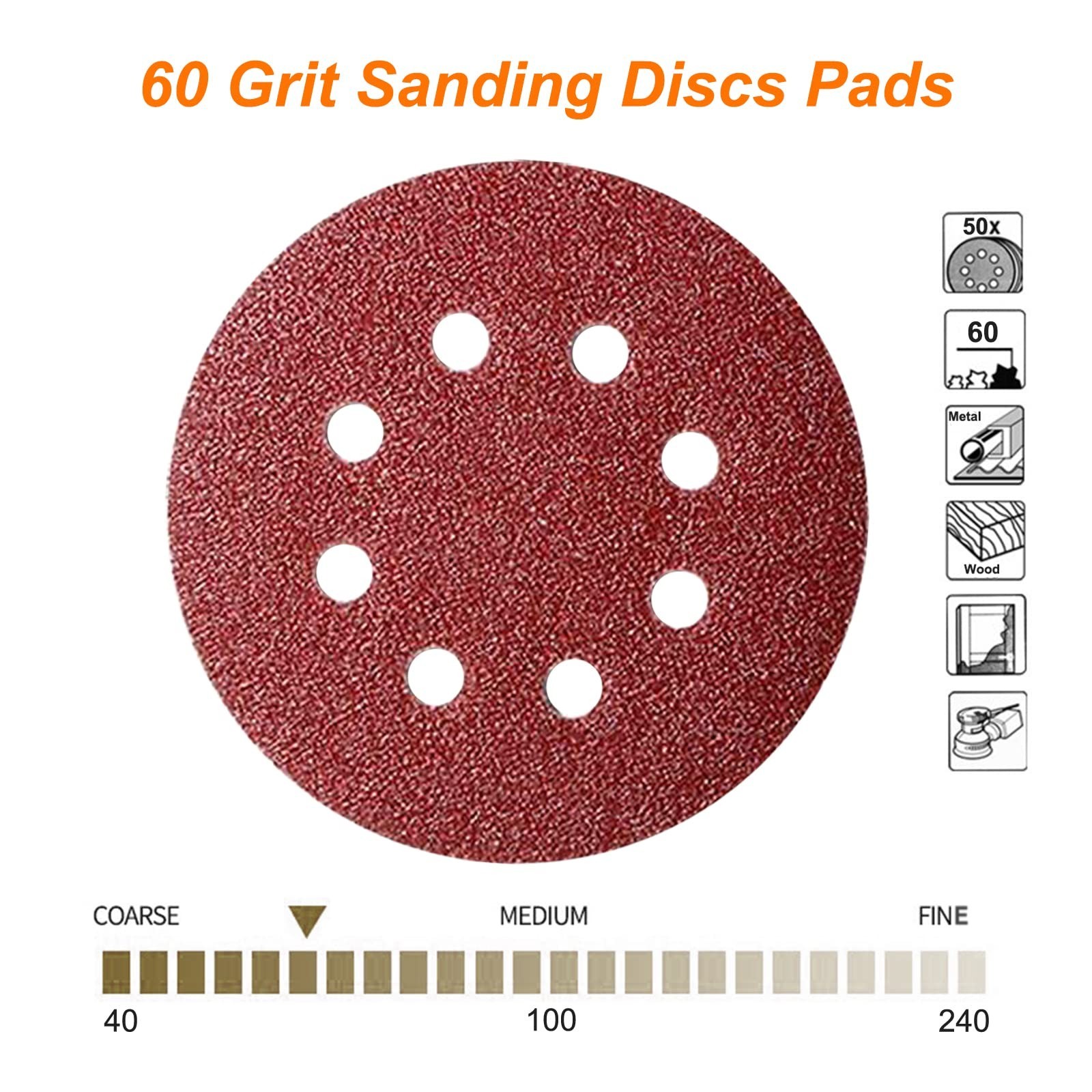 50Pcs 125mm 8 Holes Sanding Discs Pads Sanding Sheets, 5 Inch 60 Grits Hook a…