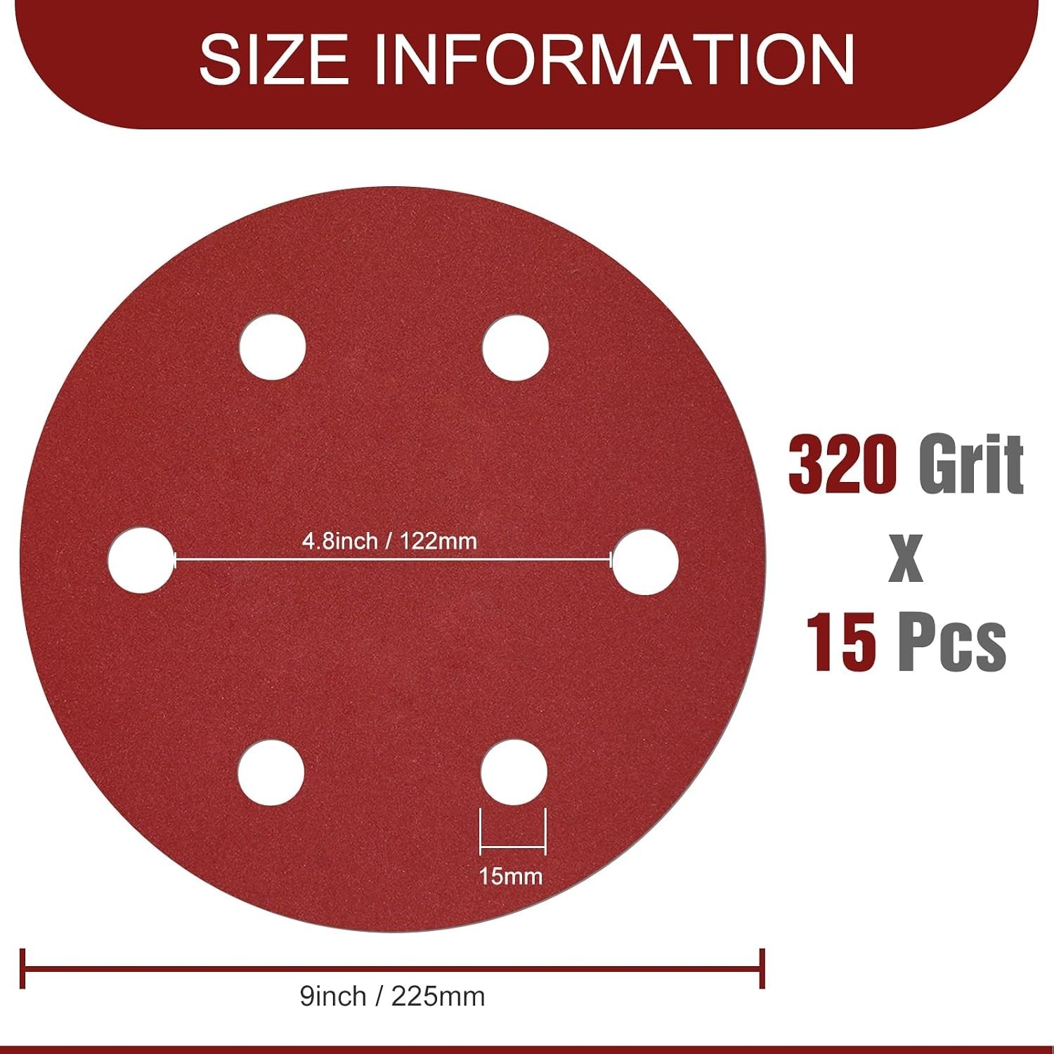 9 Inch 6 Hole Sanding Discs 320 Grit Hook and Loop for Drywall Sander 15PCS