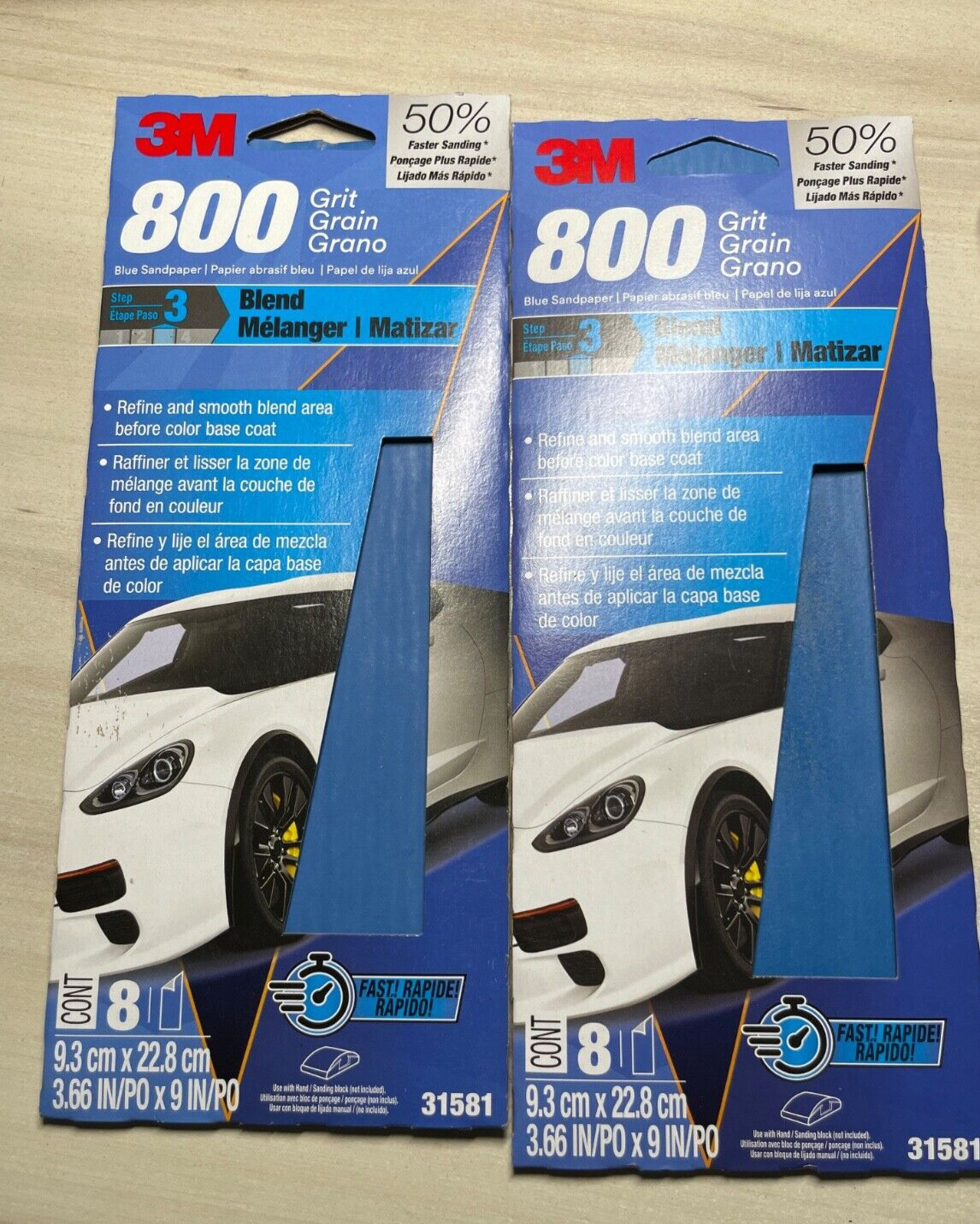 LOT OF 2 – 3M Blue Sandpaper 31581-8, 3 2/3 in X 9 in, 800 G, 8 Sheet/Pack