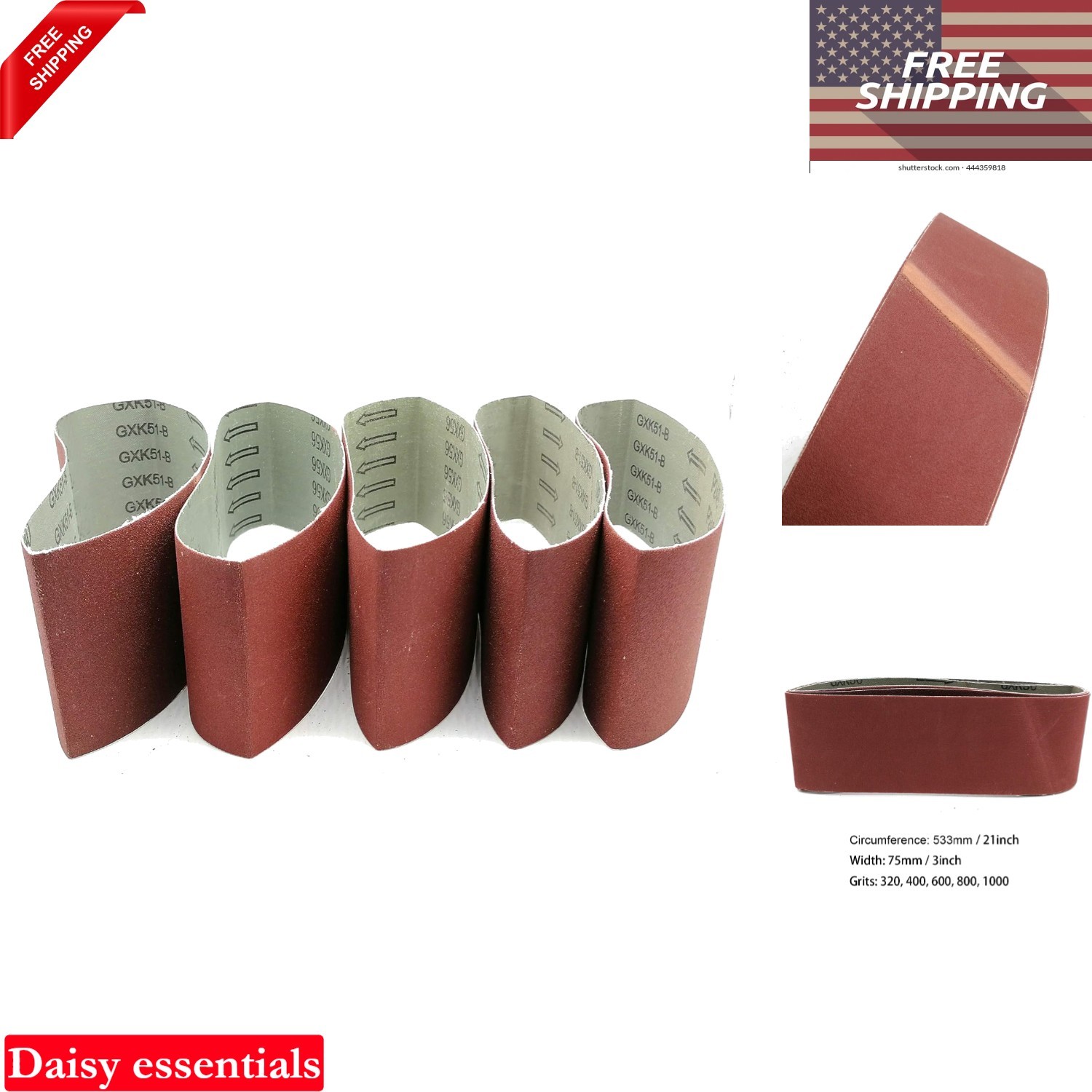 3×21 Inch Sanding Belts 5 Pack Aluminum Oxide Grits 320-1000 for Wood Metal P…
