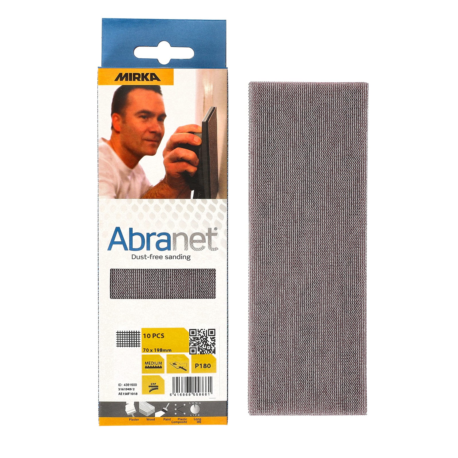 Mirka Abranet Net Sheets Sandpaper 2.75 x 8 inch Grit 180 10 pcs