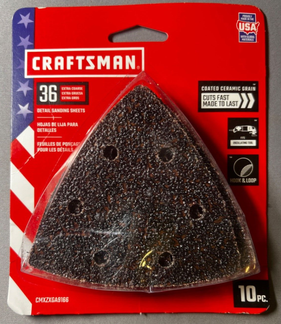 10 Pack Craftsman CMXZXGA9166 36 Grit Sanding Sheets Fits Oscillating Sander