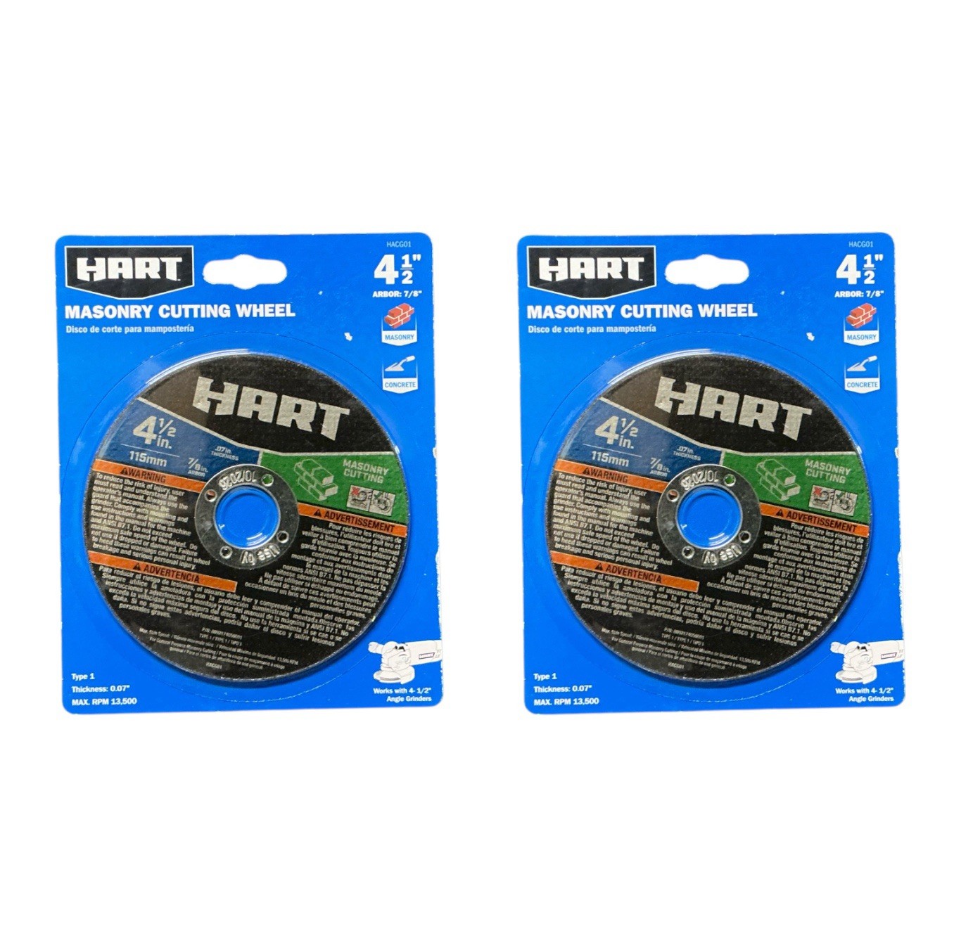 HART 4-1/2-inch Type 1 Grinder Masonry Cutting Wheel (7/8″ Arbor)- 2 PACK