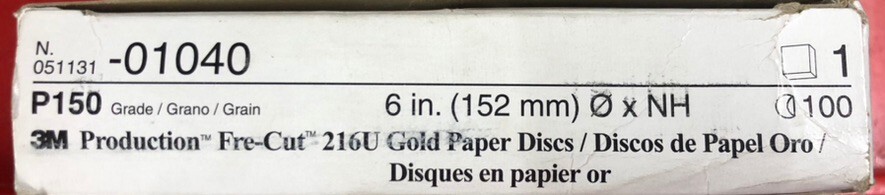3M 01040 PRODUCTION FRE-CUT 216U GOLD PAPER 6″ INCH (100) DISCS P150 GRIT GRADE