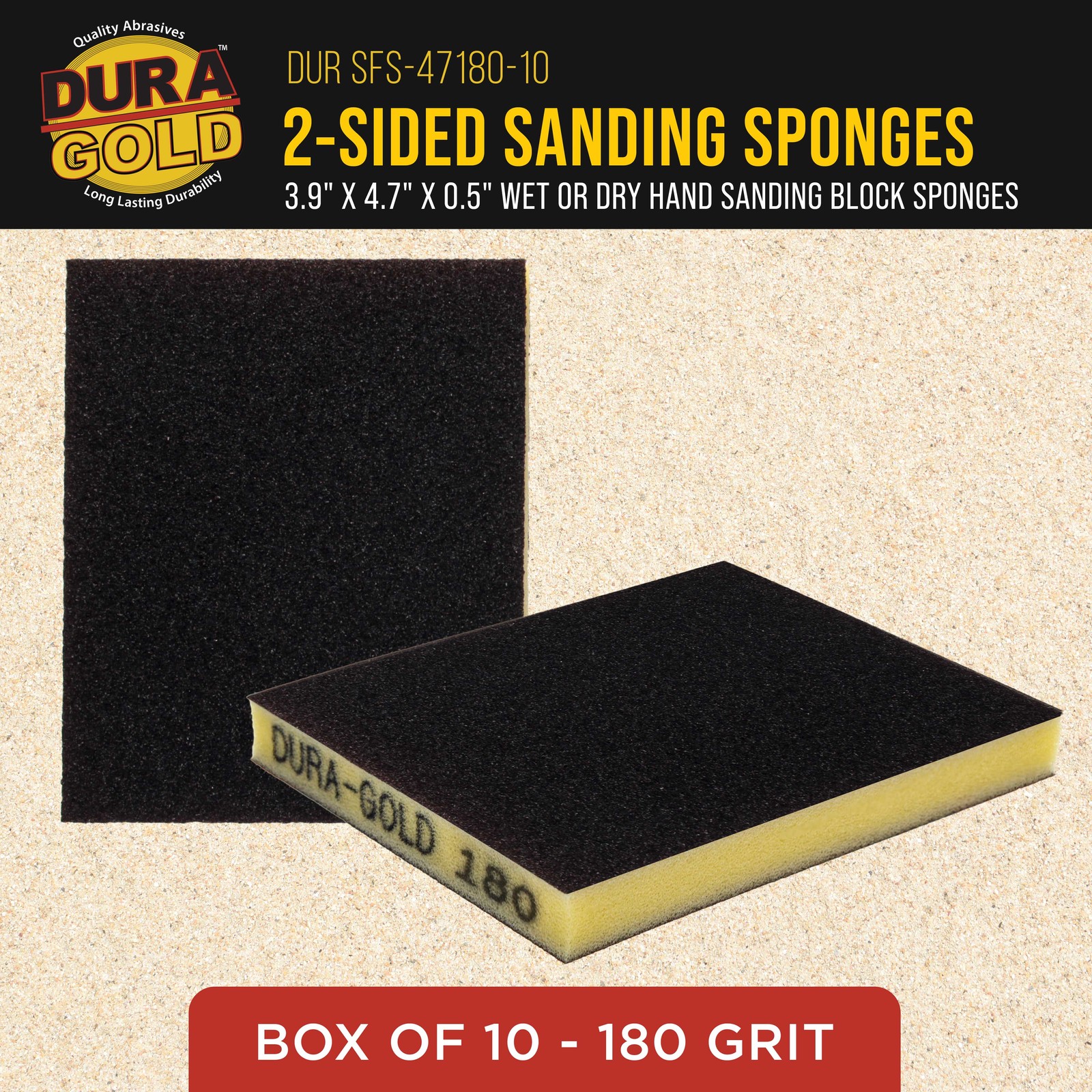 180 Grit Double-Sided Sanding Sponges, Box of 10 – Performance Flex 4.7″ x 3.9″