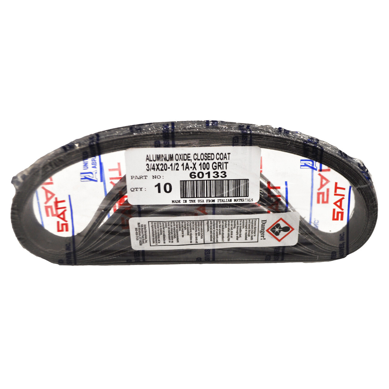 United Abrasives 60133 3/4×20-1/2 Aluminum Oxide File Sander Belt 100 Grit 10 pk