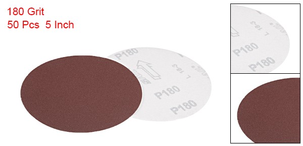 50Pcs 5 Inch Hook and Loop Sanding Disc 180 Grits Flocking Sandpaper Brown
