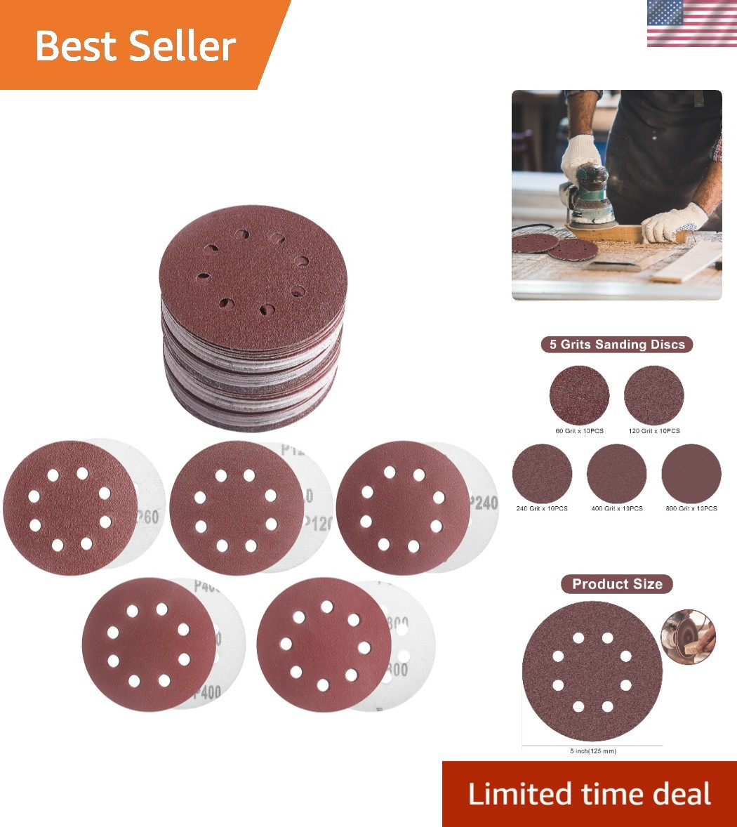 50 PCS 5 Inch Dustless Sanding Discs Hook & Loop – Multi Grit for Orbital Sander