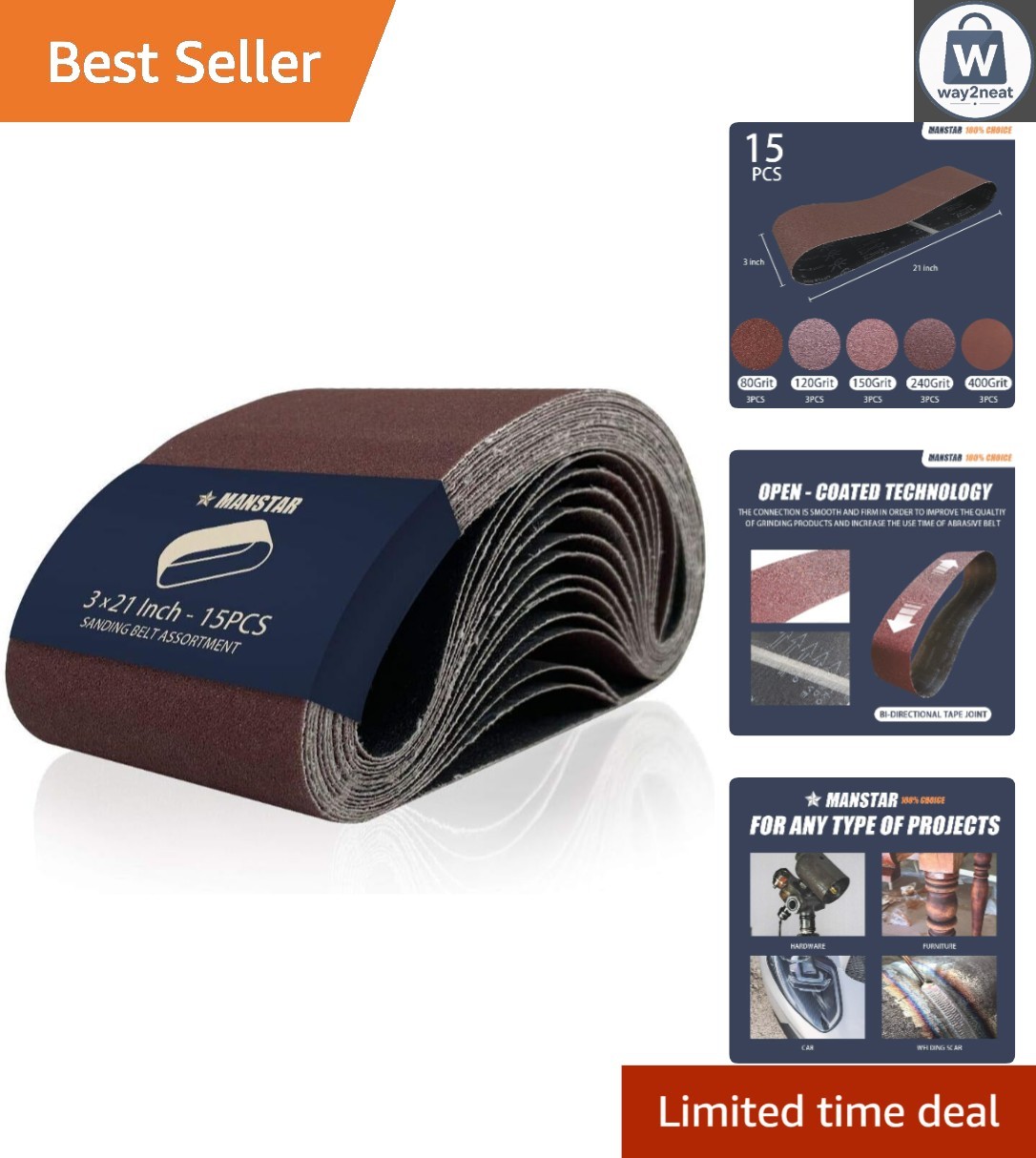 Versatile 15 Pack Aluminum Oxide Sanding Belts (3×21) for Wood & Metal Finishing