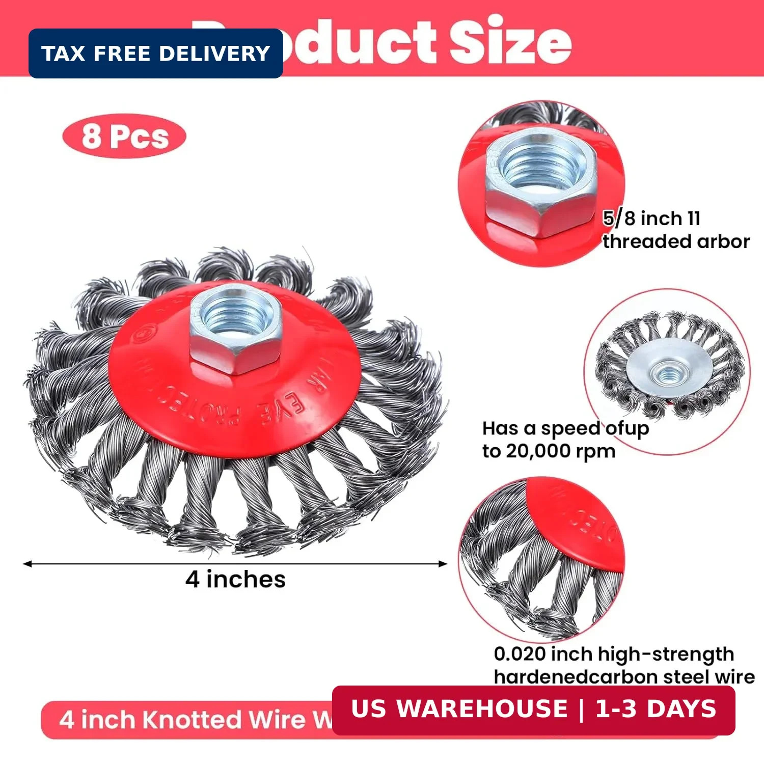 8 Pack 4 Inch Wire Wheels for Angle Grinder, Wire Brush Wheel for 4 1/2 Angle Gr