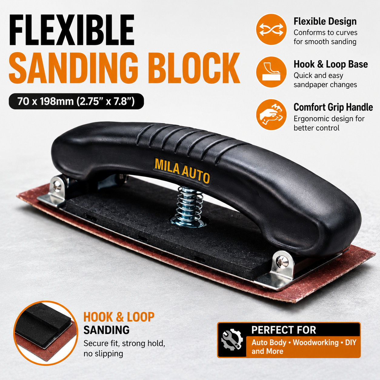 2.75″ x 7.8″ Hook & Loop Hand Sanding Block Auto Body Sandpaper Holder