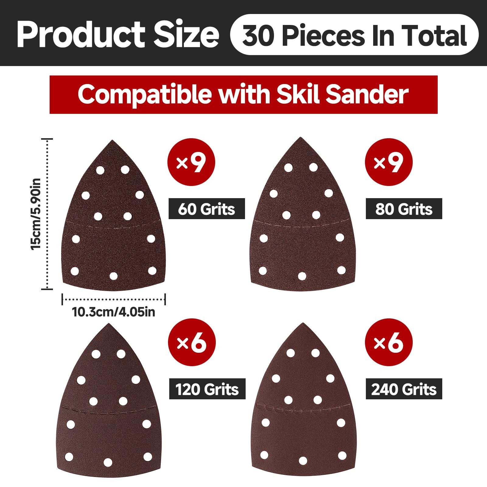 30 PCS Sander Replacement Pad Compatible with Skil Detail Sander Sandpaper 60