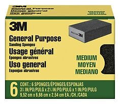3M Sanding Sponge CP002-6P-CC, Block,3 3/4 in x 2 5/8 in x 1 in, Medium, 6-pack