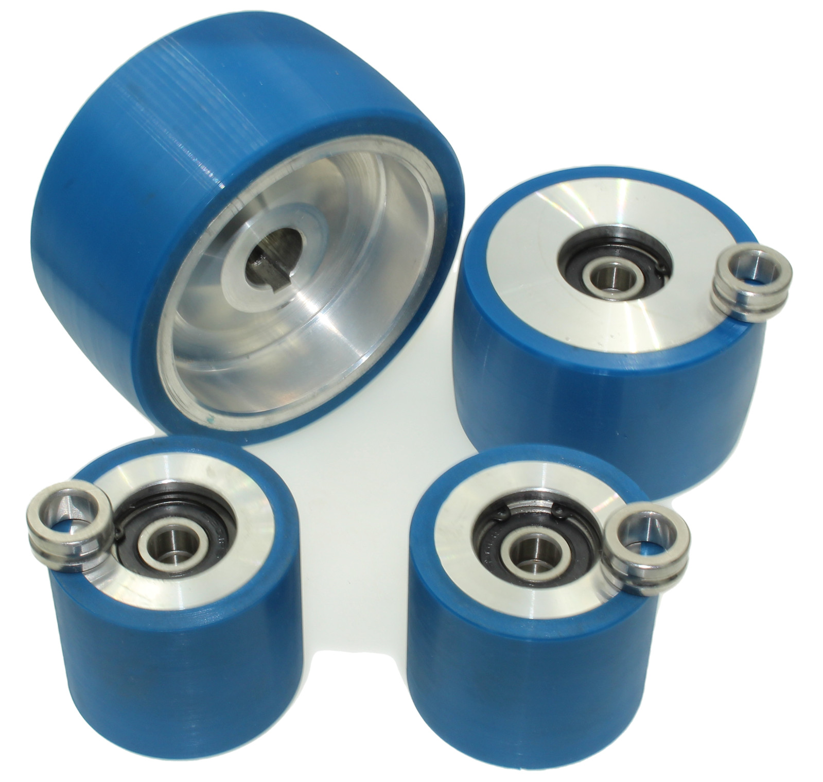 2×72″ knife grinder Wheels 4.5″ Drive-19 mm shaft, 3.5″ tracking, 2.5″ Idler