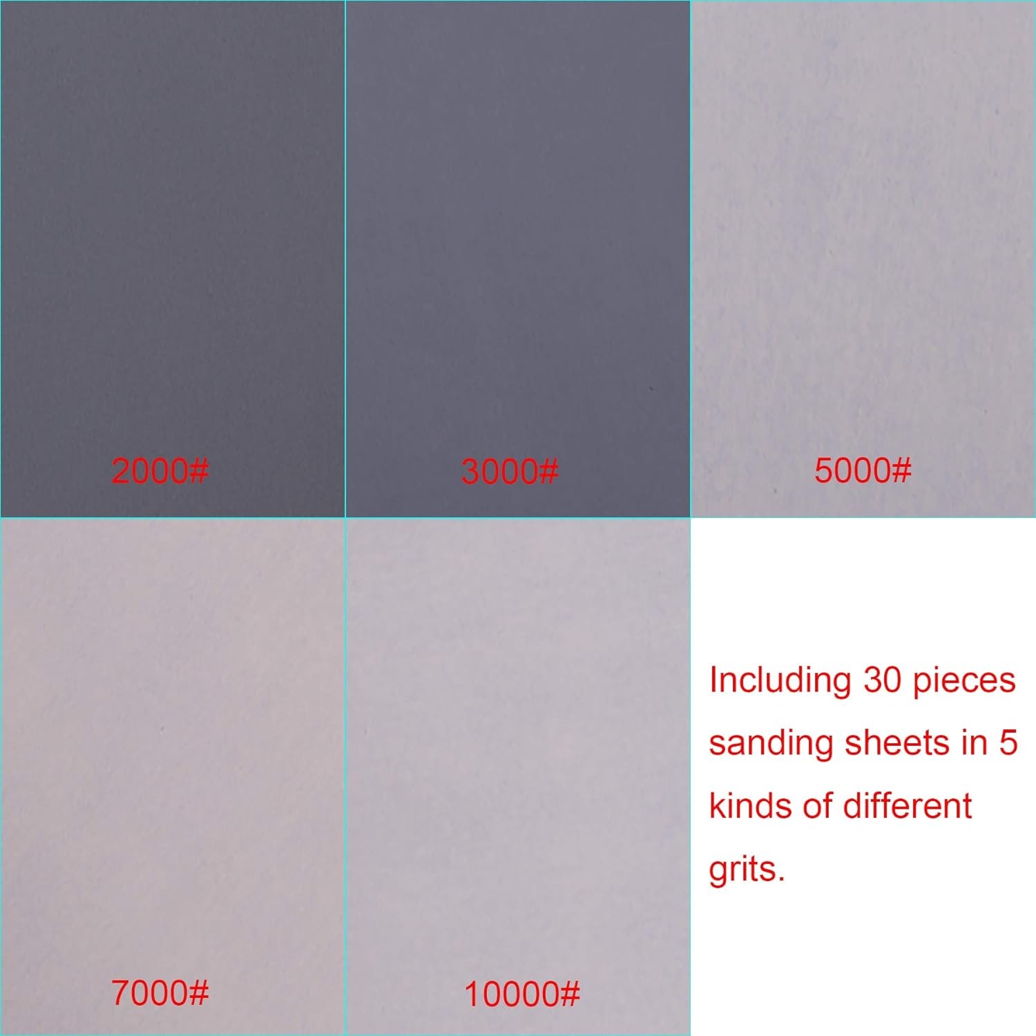 AUSTOR 30 Pieces Wet and Dry Sandpaper Fine Grit 2000 9 x 3.6 inches, Grey