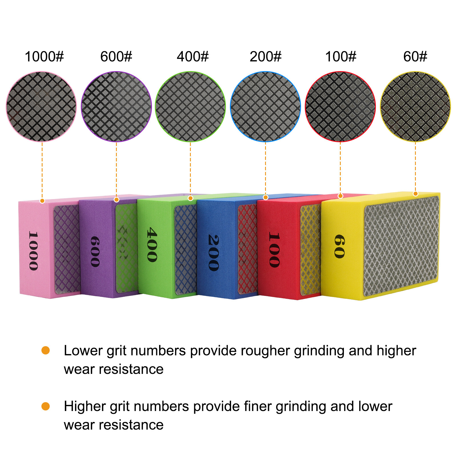 6x Diamond Polishing Pads Sanding Blocks for Stone Tile Glass Ceramic Wood Metal