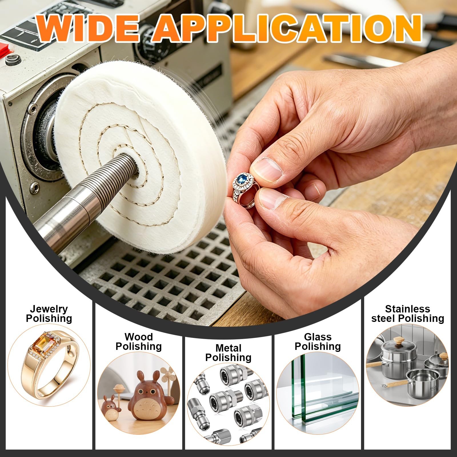 4″ Metal Buffing & Polishing Wheel Kit for Drill – 8PCS with Cotton Wheels & Com