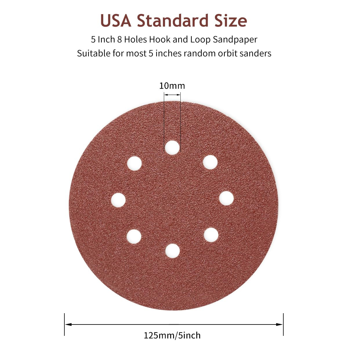 50Pk 5″ 8-Hole Sanding Discs Hook and Loop Round Sandpaper Orbital Sanding Pads