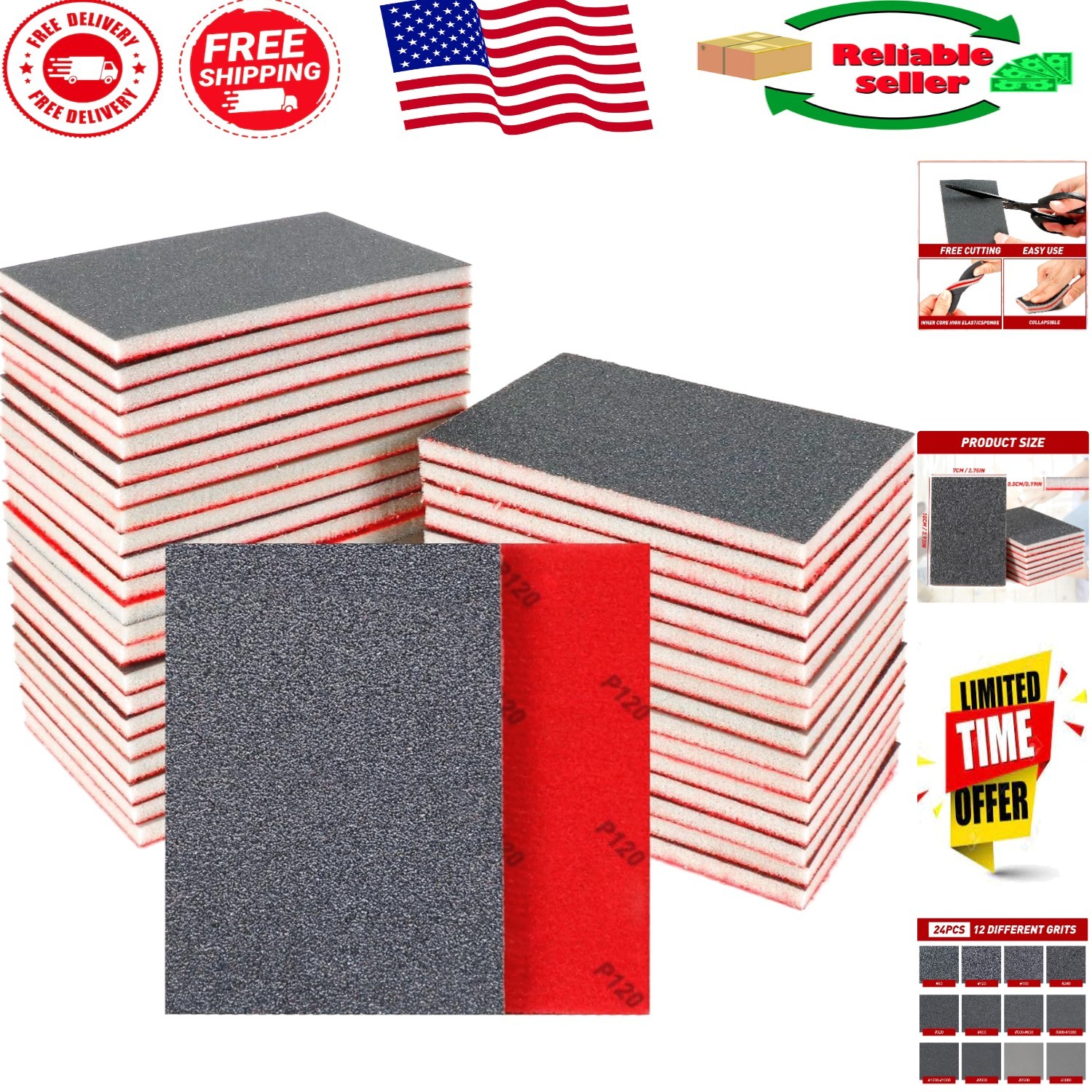 Versatile 24 Pcs Sanding Sponge Kit 80-3000 Grit – Perfect for Wood & Metal