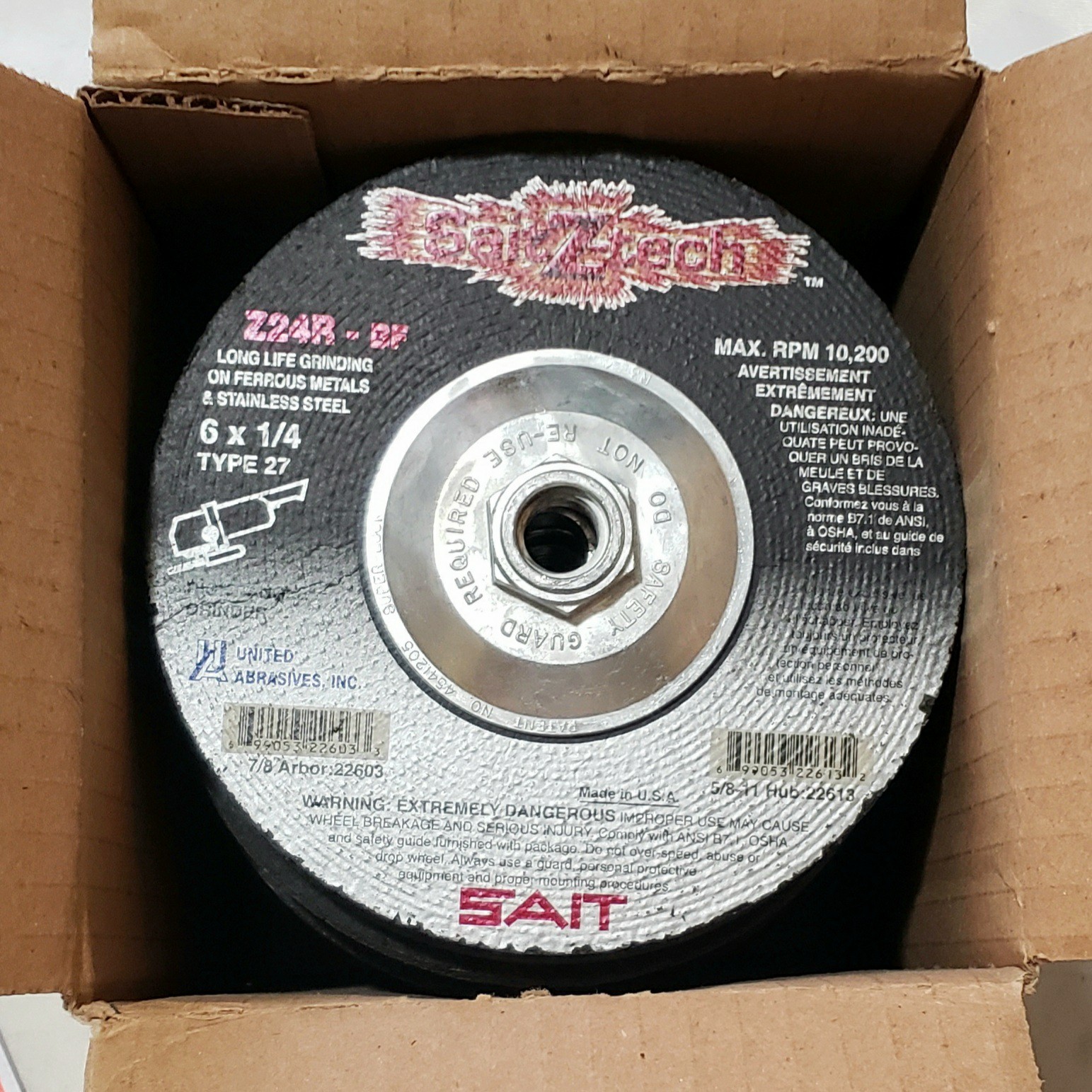United Abrasives Sait 22613 6×1/4×5/8-11 Z-Tech Z24R Type 27 Grinding Wheels, 10
