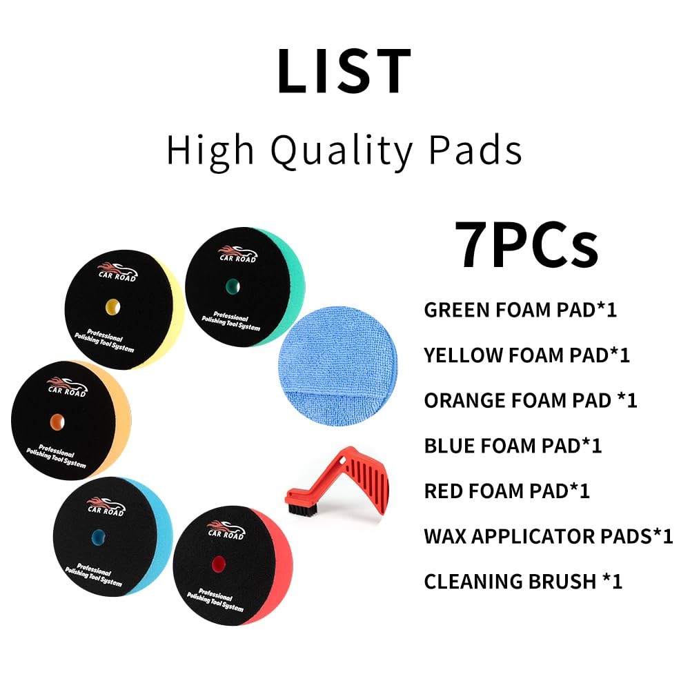 CARROAD 7pc 6.5 Inch Buffing Pads Kit – Heavy Cut to 6.5inch standard