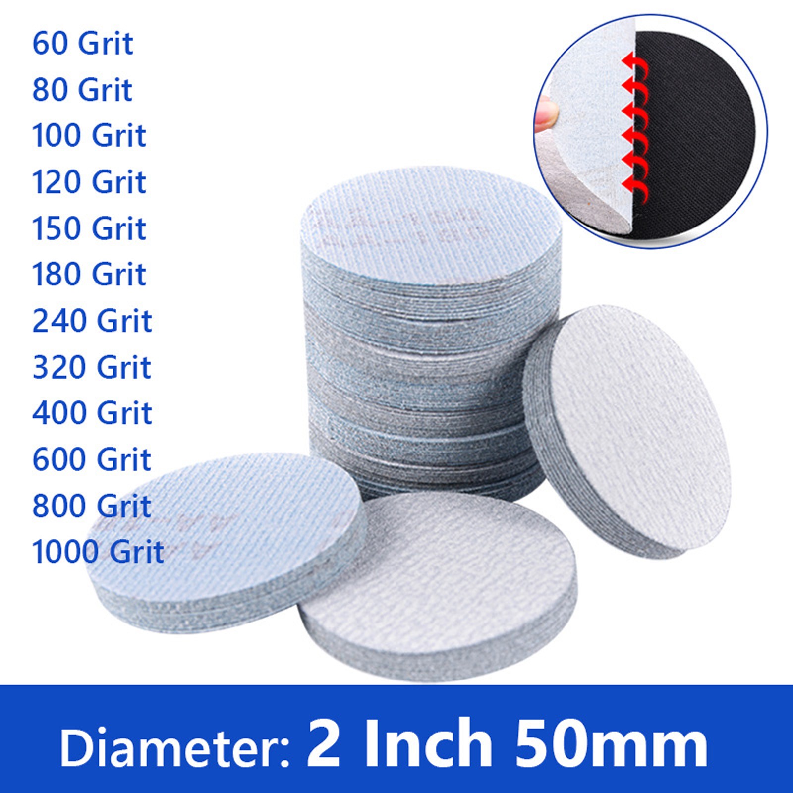 2 inch Round Sandpaper Sanding Disc 50mm Dry Flocking Disc No hole 60-1000 Grit