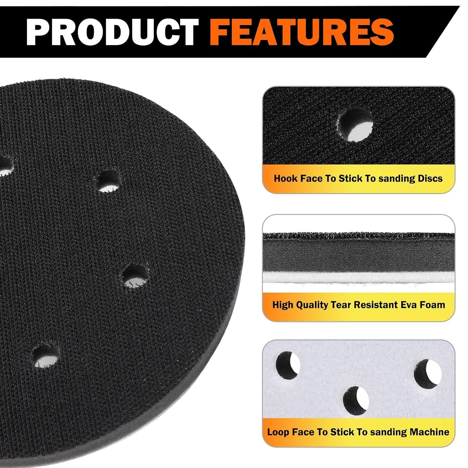 2 Pack 6 Inch 6 Holes Interface pad,Orbital Sander Foam Pad，6″ Foam Sanding P…
