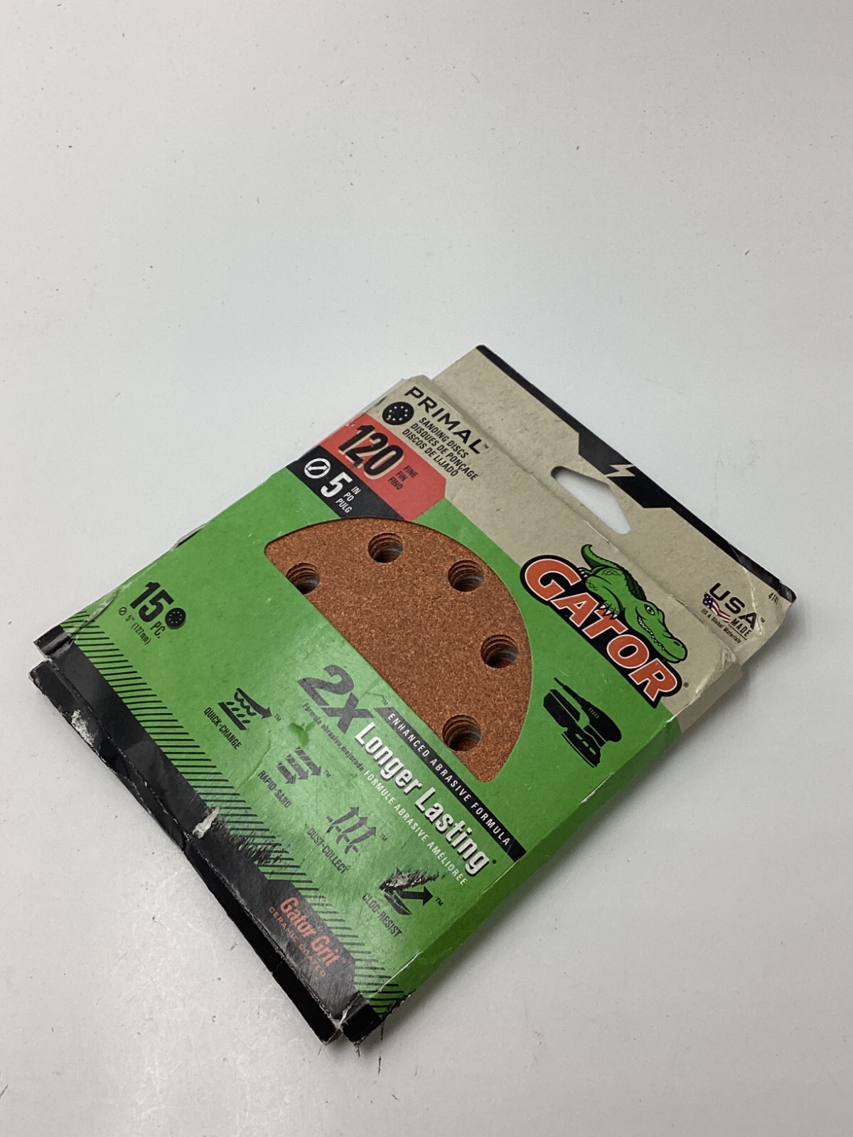 (1 Box of 15) Gator 4141 Sanding Disc, 120-Grit, 5 Inches, 2X Longer Lasting