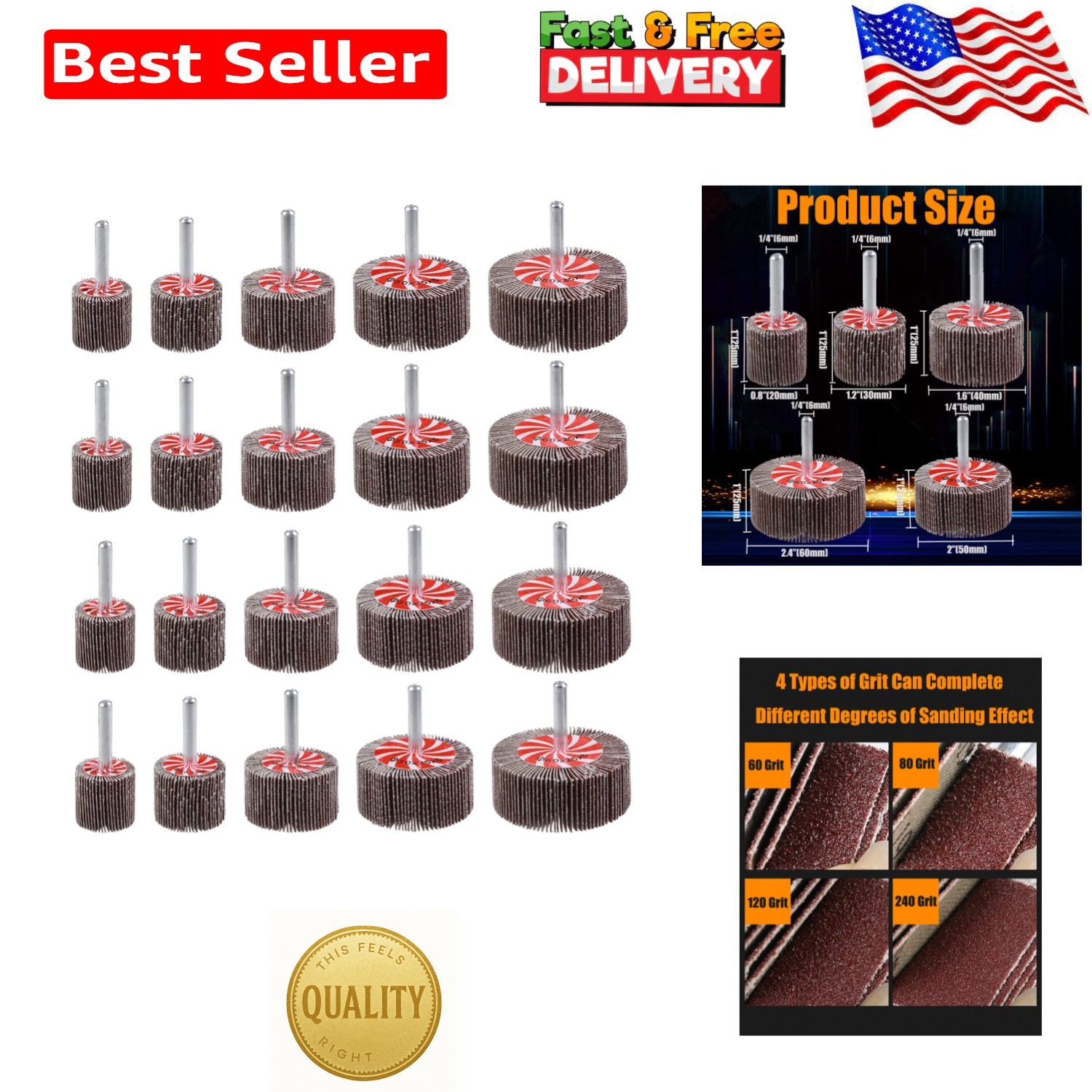 Versatile 20 Pcs Flap Wheel Sander Set – 1/4 Inch Shank for Drill and Grinders