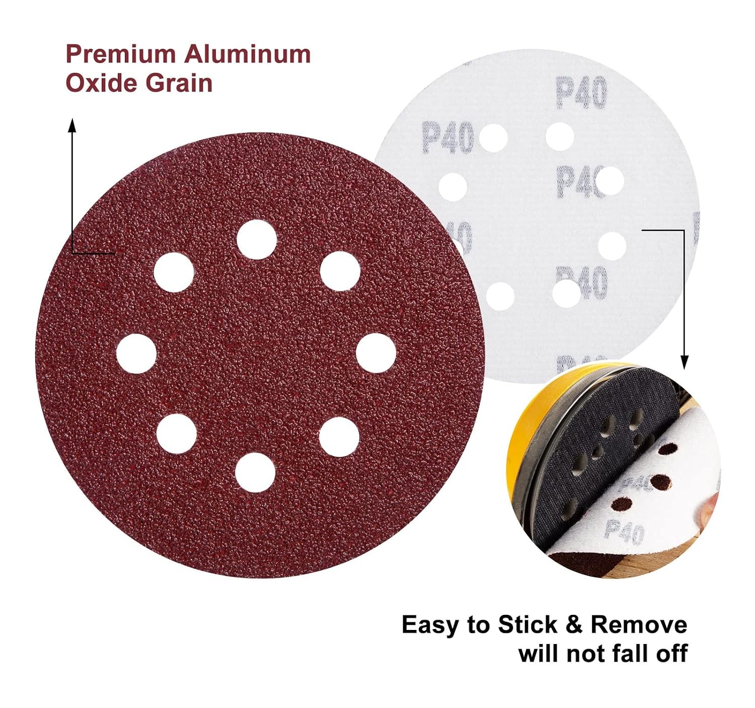 150 PCS Sanding Discs 5-Inch 8-Hole Aluminum Oxide Sandpaper for Woodworking Hoo
