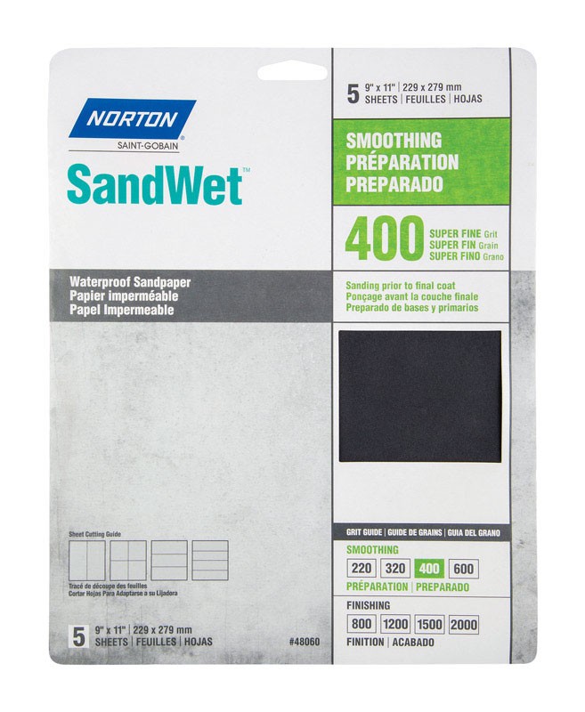 Norton 7660748060 400-Grit Aluminum Oxide Super Fine Sandpaper 11 L x 9 W in.