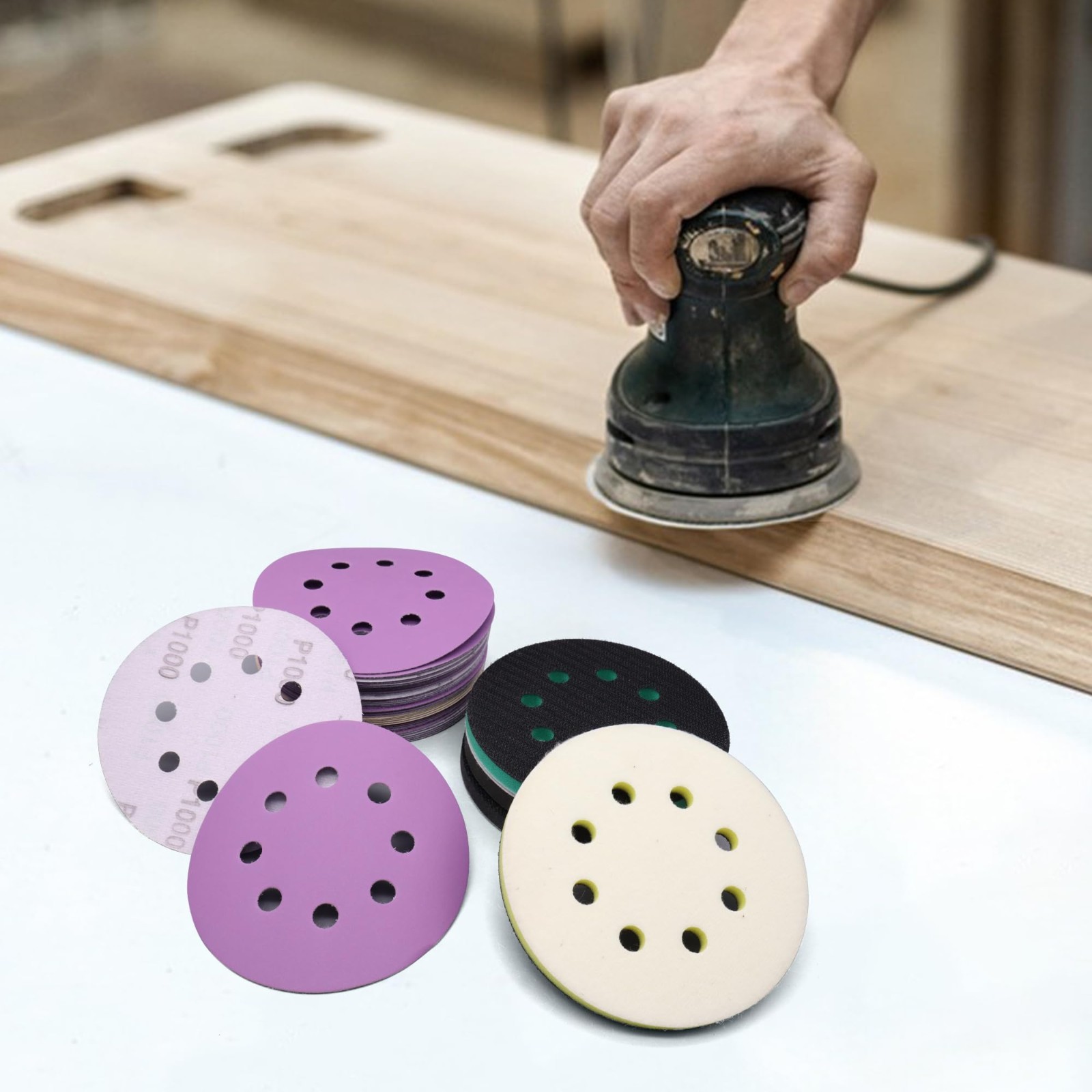 5 Inch Sander Foam Pad Set (4 Pcs) + 5 Inch Ceramic Sanding Discs (40 Pcs) – Hoo