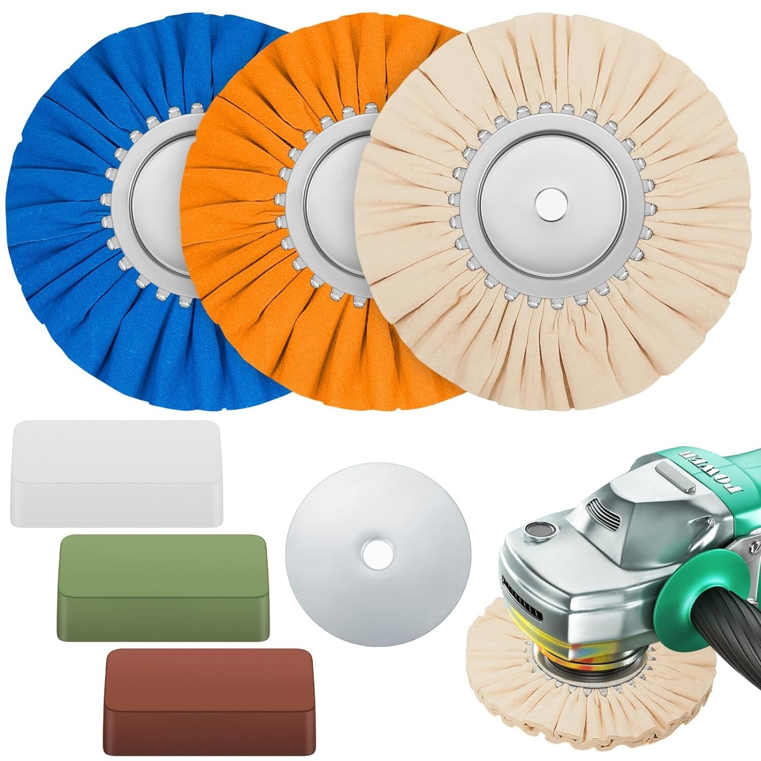Efficient Mirror Finish Kit for Angle Grinder – 8-Inch Aluminum Polishing Wheels