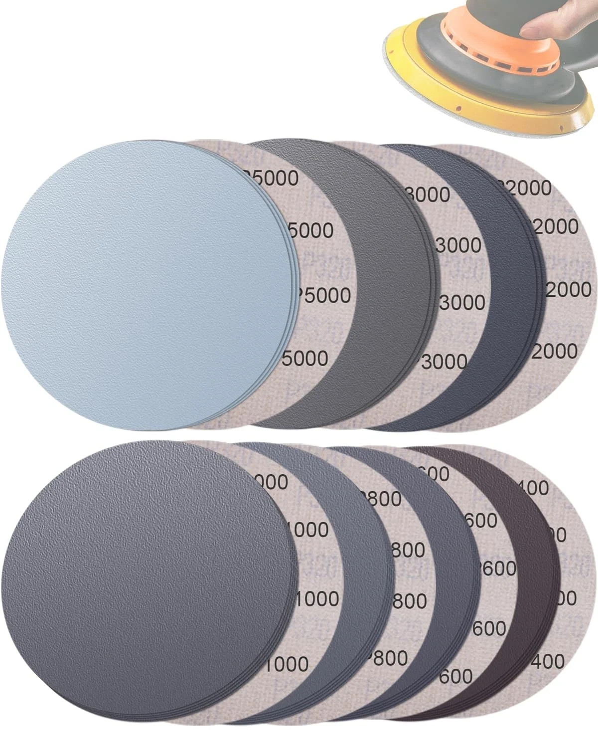 70Pcs 6 Inch Wet Dry Sanding Paper Discs Hook and Loop, 5000 3000 2000 1000 800