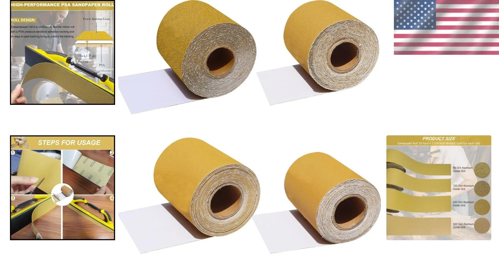Sandpaper Roll 20 Yards Grit 80 120 220 320 Self Adhesive for Wood Auto Home