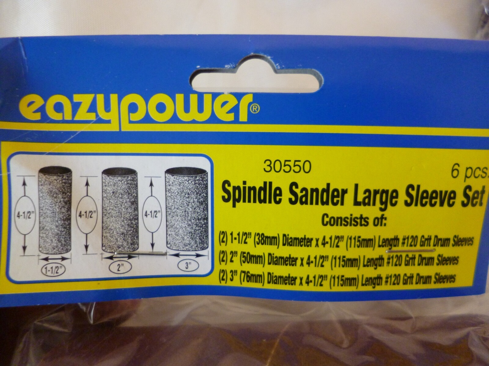 12 DRUM SPINDLE SANDER 4-1/2″ SANDING SLEEVES 120 GRIT EAZYPOWER 1/2″ TO 3″