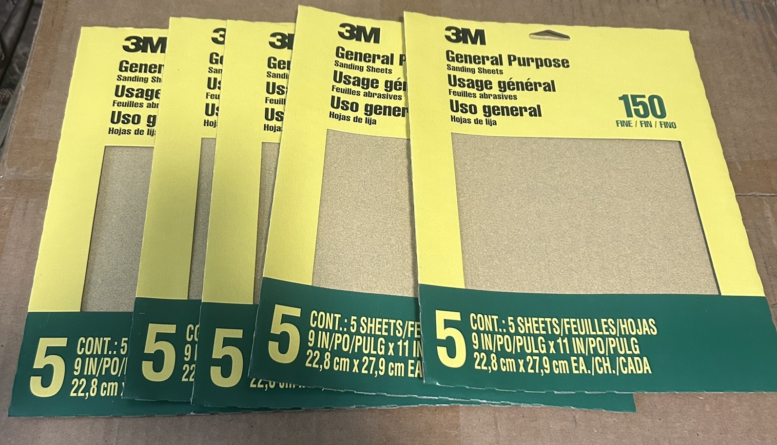 LOT OF 5 9001NA 3M 11 in. L x 9 in. W 150 Grit Fine Sandpaper 5 sheets