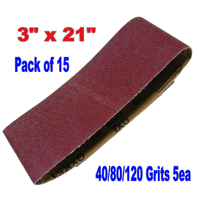 15x Mix 3″ x 21″ Sanding Belts Aluminium Oxide 40/80/120 Grit Sander Abrasive