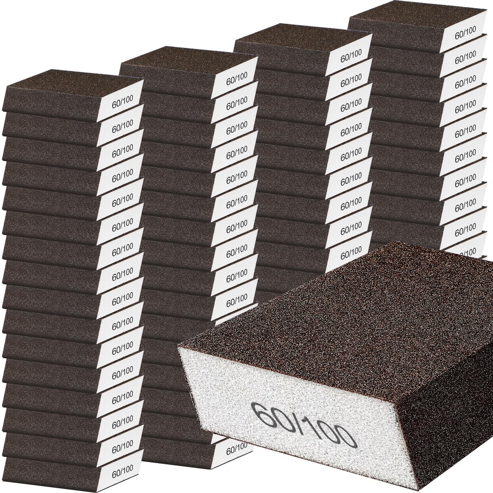 100 Pcs Dual Angle Sanding Sponge 60/100 Grit Washable Reusable for Wall Wood Me