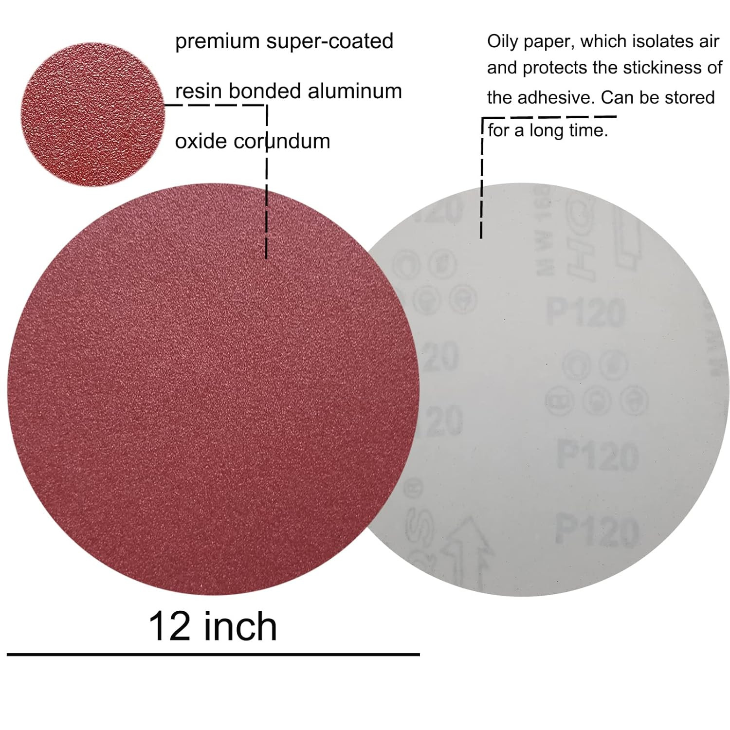 18 PCS 12″ PSA Sanding Discs – 3 Each of 80, 100, 120, 180, 240, 400 Grit – 12 I