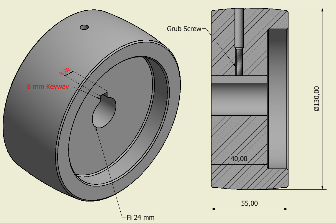 CNC Machined Belt Grinder wheel set 5″ Drive-24 mm shaft, 4″ tracking, 2″ Idler